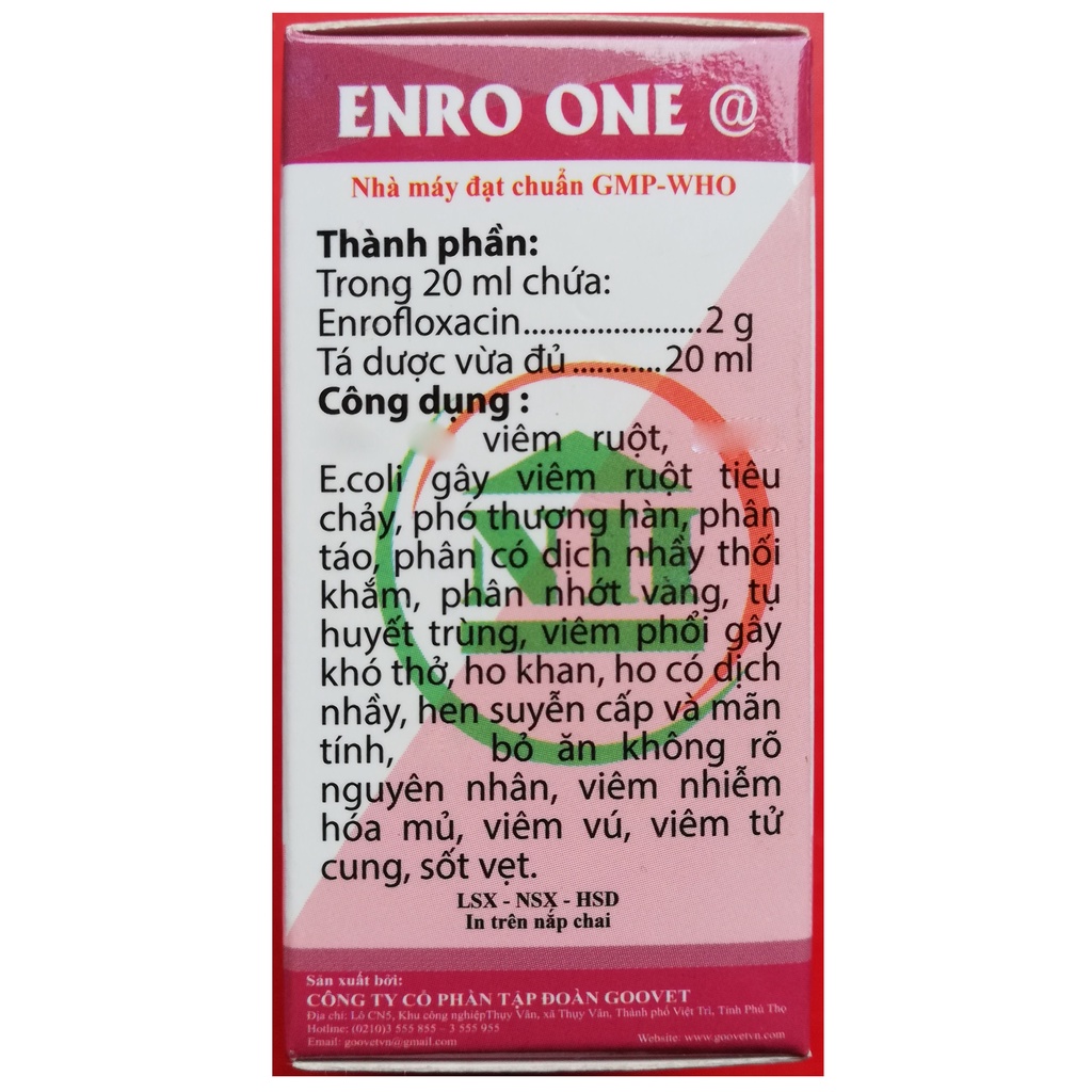1 lọ ENRO ONE 20ml Chuyên dùng cho cho gia súc, gia cầm, chó mèo Trâu, bò, lợn, dê, cừu, ngựa