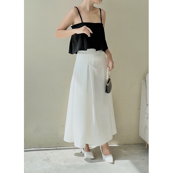 Chân váy dài Lalin- xếp ly dáng dài trắng đen