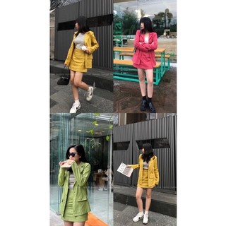 Set áo vest dài tay chân váy ngắn nữ linen bột thiết kế