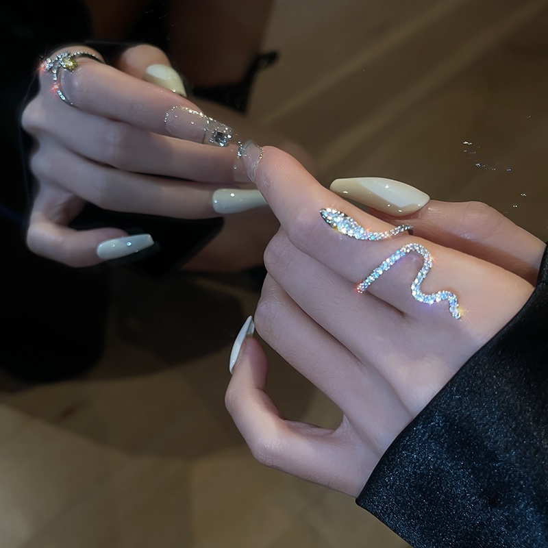 Nhẫn mở AY hình rắn màu bạc đính đá pha lê thời trang cá tính cho nữ