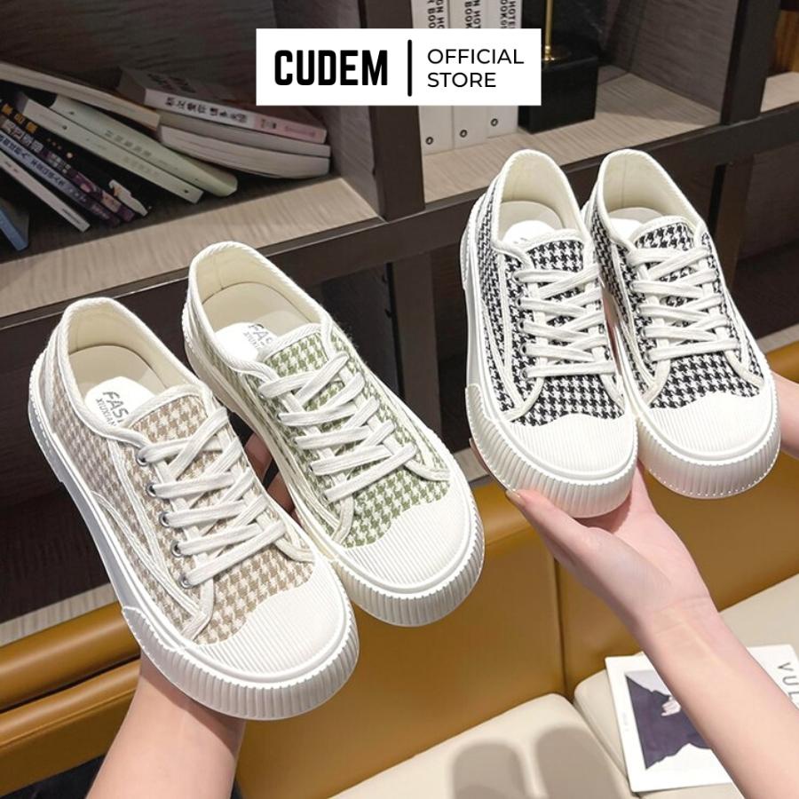 Giày thể thao nữ độn đế cao High Neck kiểu dáng bánh mì chất liệu vải canvas cao cấp S49