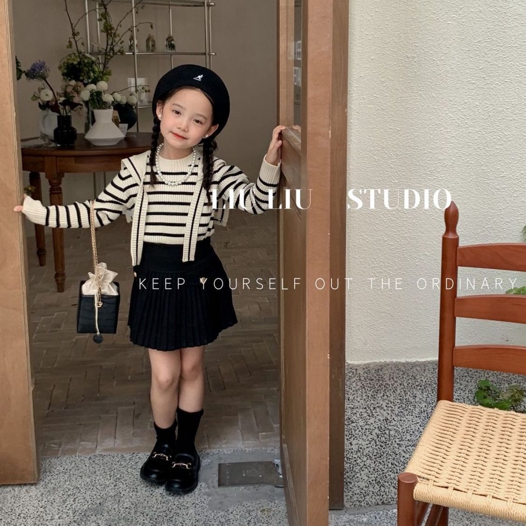 Áo Khoác Sweater Dệt Kim Kẻ Sọc Thời Trang Mùa Thu 2022 Mới Cho Bé Gái