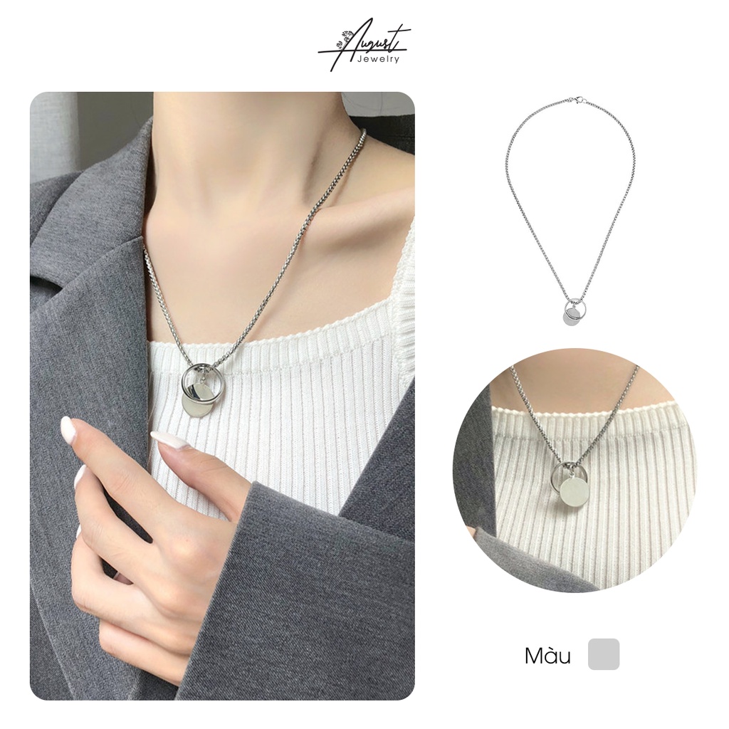 [Augustcloth | AugustJewelry] Dây chuyền/ vòng cổ hợp kim vòng tròn kèm miếng tròn phong cách Hàn Quốc
