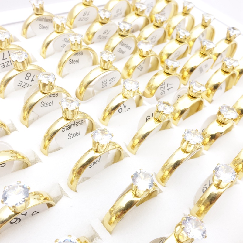 Bộ 20 Nhẫn Thép Không Gỉ Đính Đá Zircon 6 Móng Thời Trang