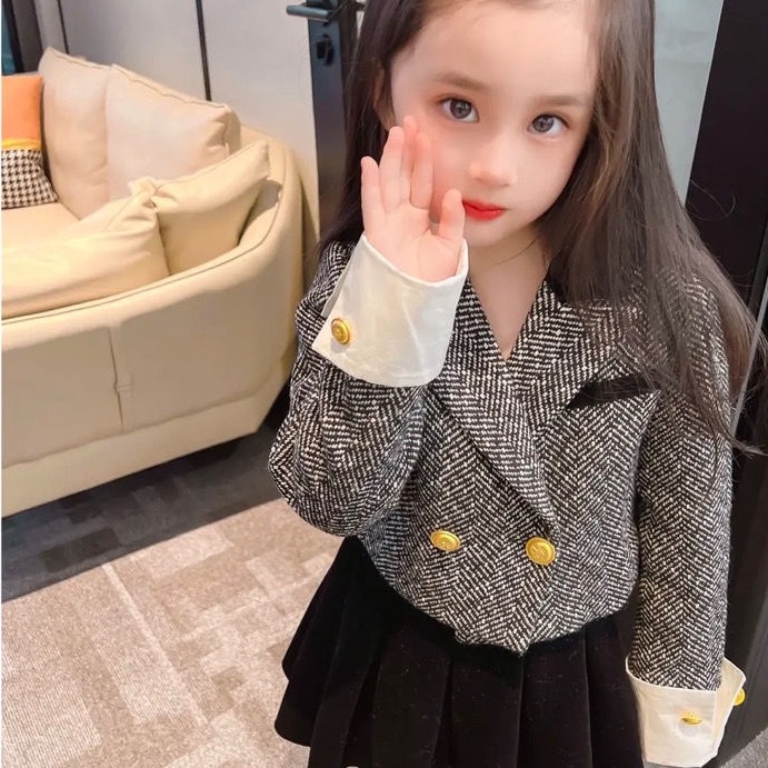 Bộ Áo Khoác Ngắn + Chân Váy Xếp Ly Thời Trang Retro Mùa Xuân Cho Nữ 2022