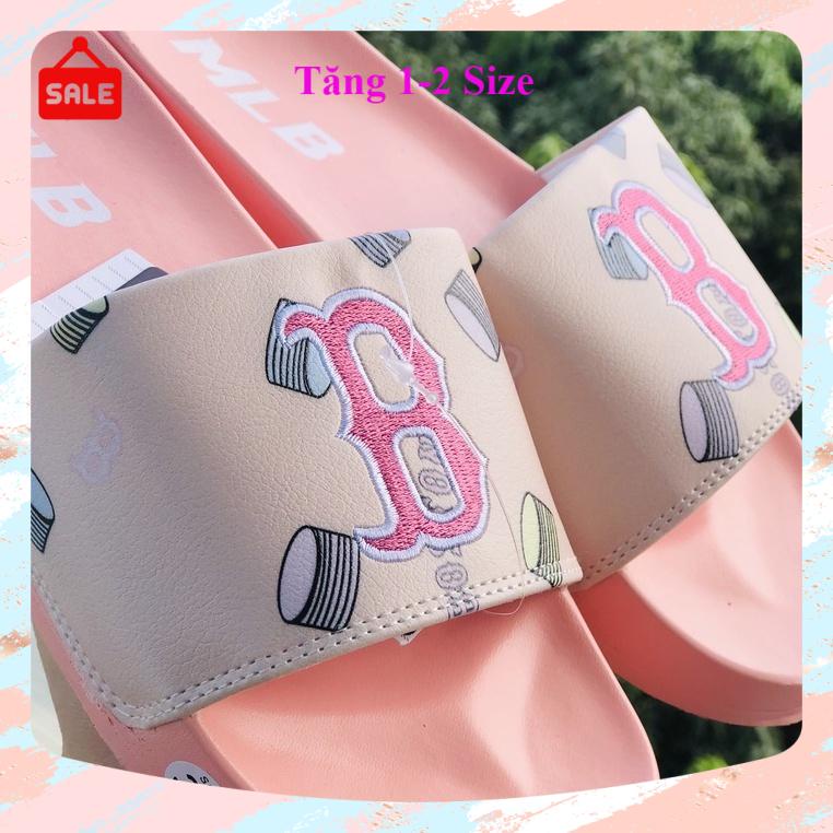 Dép unisex 𝐌𝐋𝐁 ❤️FREESHIP + Hộp❤️ dép mlb quai ngang thể thao nam nữ thêu nỗi Chữ B full hồng, kèm tem tag mác đầy đủ