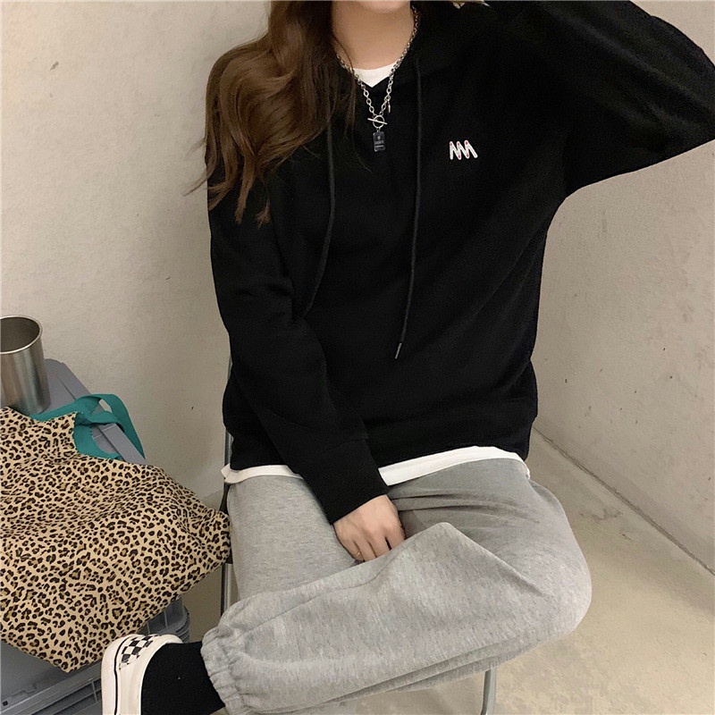 Áo hoodie SUXI thể thao dáng rộng màu sắc đơn giản cho nữ
