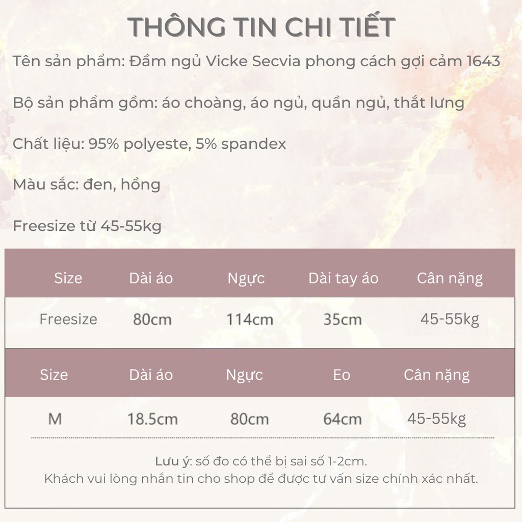 Bộ đồ ngủ VICKE SECVIA chất ren cao cấp, đầy đủ phụ kiện đi kèm, phong cách sang trọng sexy quyến rũ 1092 | BigBuy360 - bigbuy360.vn