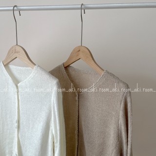 Áo cardigan len lông mỏng cúc bọc cổ tròn