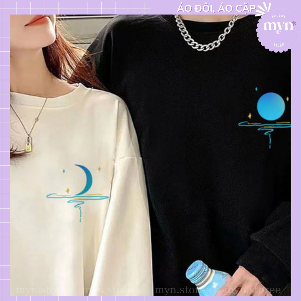 Áo Sweater Nỉ Dày Dặn Cặp Đôi Hình Mặt Trăng Xanh Siêu Đẹp, Áo Sweater Nam Nữ Form Rộng Đủ Size