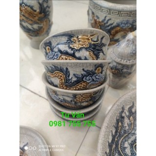 Đồ thờ cúng_bát cúng men rạn nổi vẽ rồng,chén sứ bát tràng hàng loại 1