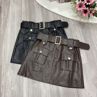 [Mã FATPBAU2 giảm 40K đơn 150K] Chân váy da kèm đai
