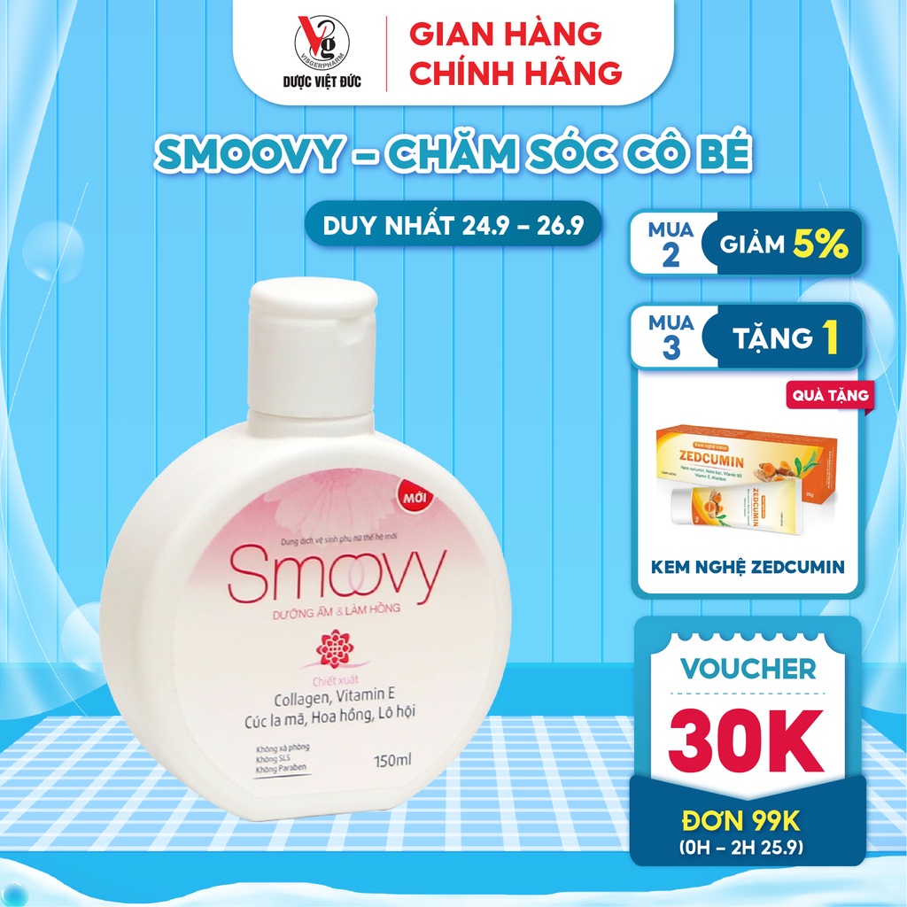 Combo 3 dung dịch vệ sinh phụ nữ Smoovy giảm ngứa khử mùi và làm hồng vùng kín (150ml/chai)