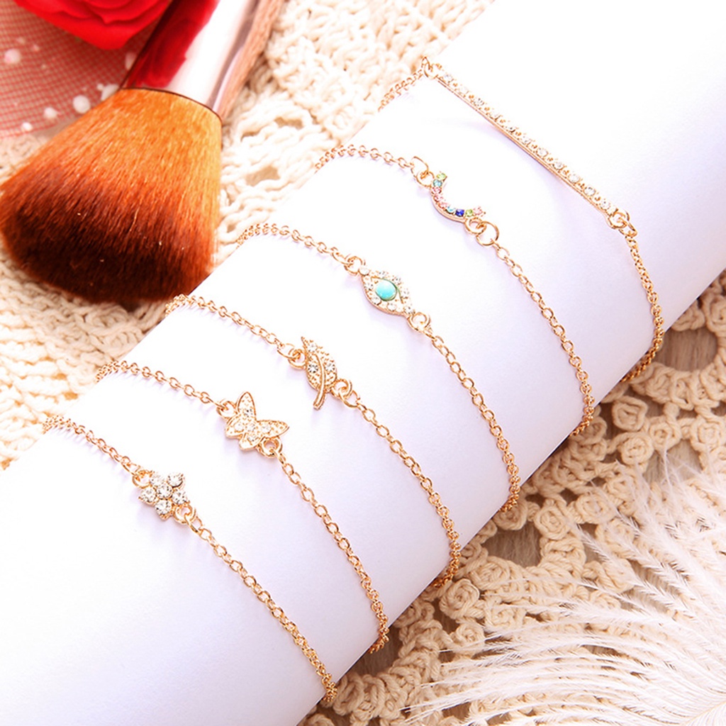 Set 6 vòng tay kim loại đính đá thời trang dành cho nữ