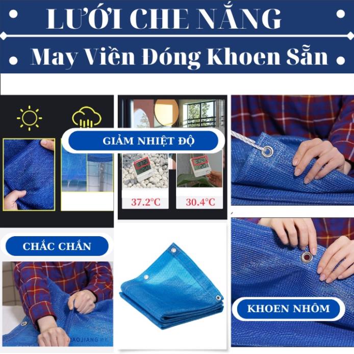 Lưới Che Nắng - May Viền Đóng Khoen Sẵn - Giá Bán Trên 1 Mét Vuông - Màu Xanh Dương - Nhựa Nam Việt