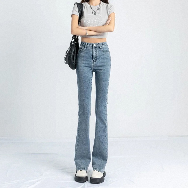 Quần jean ống loe lưng cao XIAOZHAINV phong cách retro thời trang cho nữ 4 màu tùy chọn