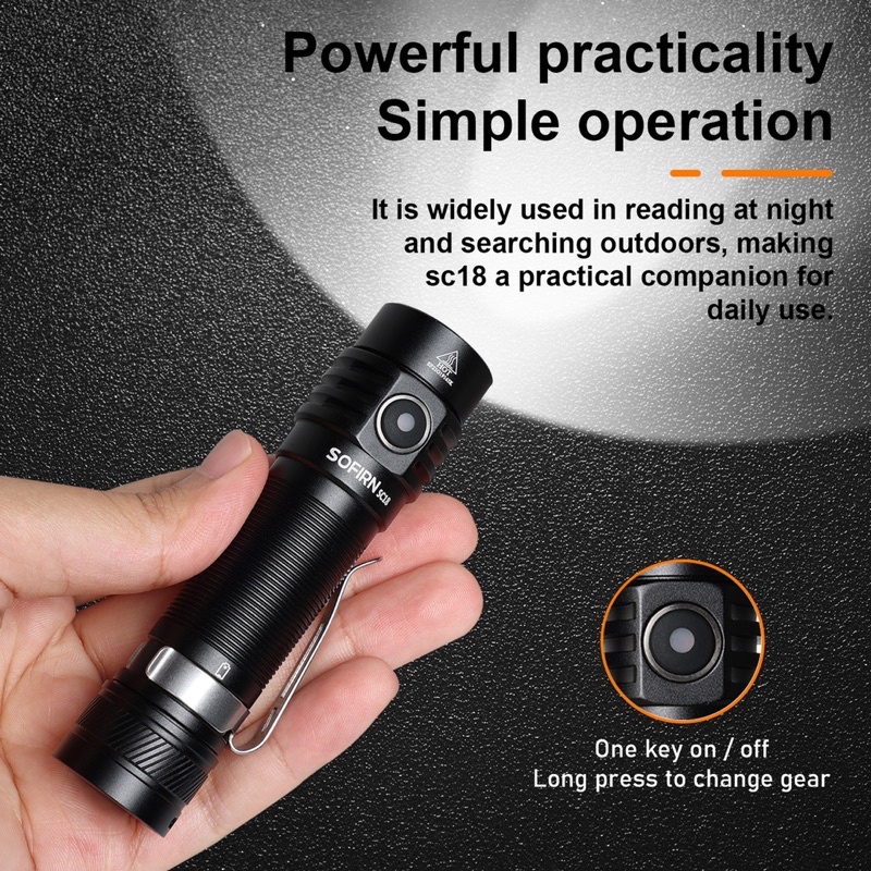 SOFIRN đèn pin EDC SC18, Thấu kính quang học TIR 1800lumen