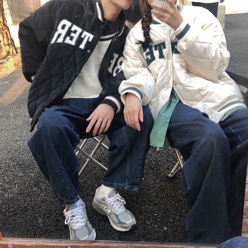 Áo bomber bóng chày nam nữ chất dày ấm phong cách thu đông