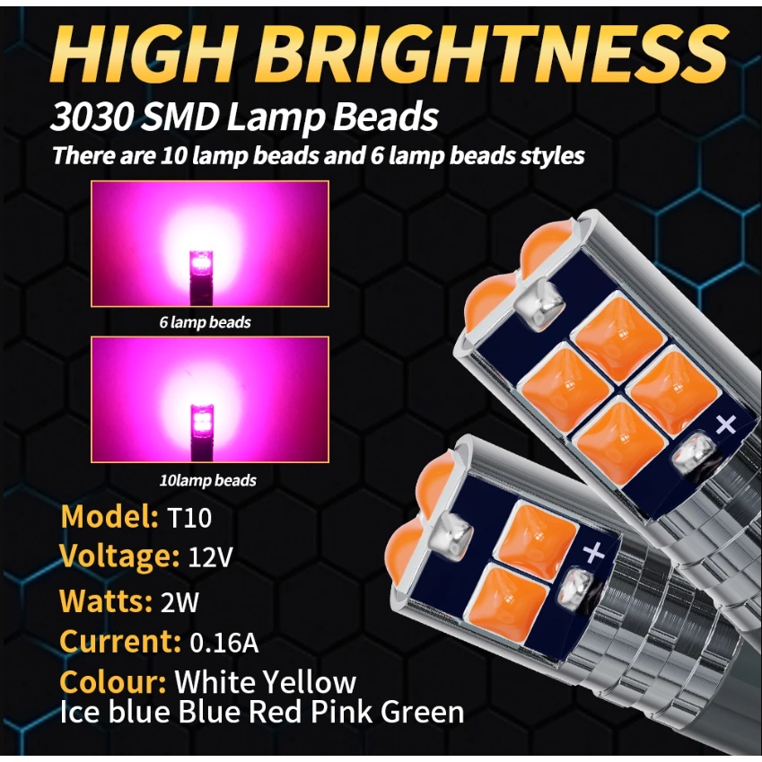 Đèn LED Canbus T10 W5W 194 168 3030 10SMD Siêu Sáng 12V Cho Xe Hơi