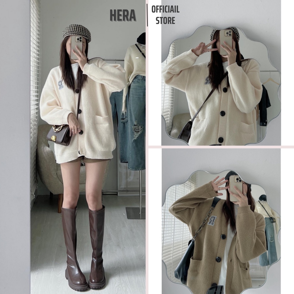 Áo khoác cardigan chữ R form rộng chùm mông phong cách ulzzang Hàn Quốc