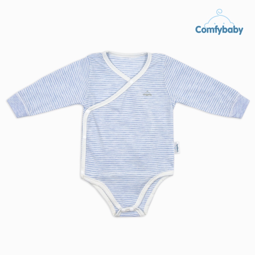 Set 2 áo bodysuit dài tay cài chéo giữ ấm ngực dài tay 100% Cotton cho bé Comfybaby