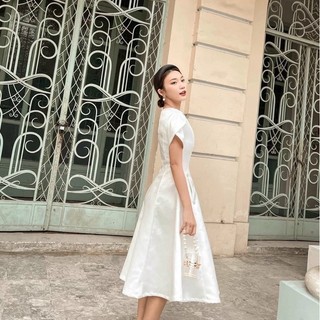 Đầm dự tiệc dáng xoè chất tafa đính hạt