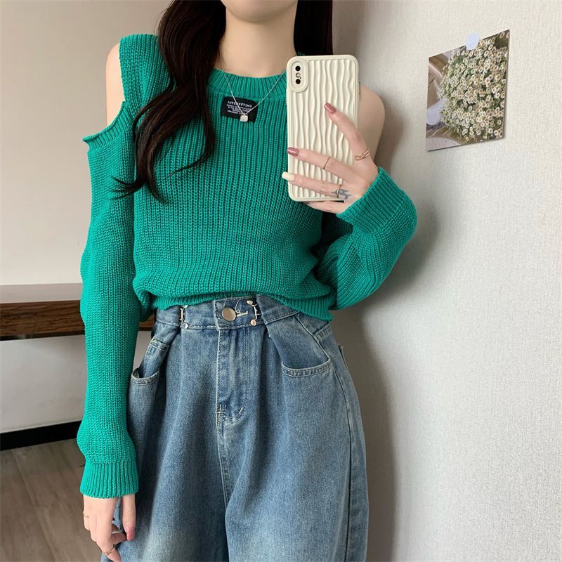 Áo sweater COZOKC dệt kim tay dài hở vai thời trang quyến rũ cho nữ