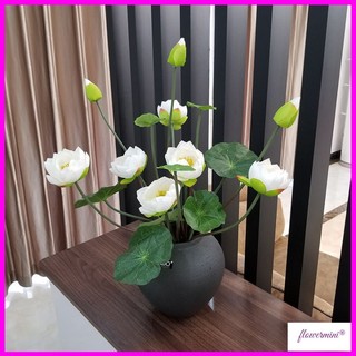 Bó Hoa Sen Giả Cao Cấp 2 Bông 1 Nụ Kèm Lá Tuyệt Đẹp Trang Trí Phòng Khách, Decor Nội Thất Flowermini SL-02