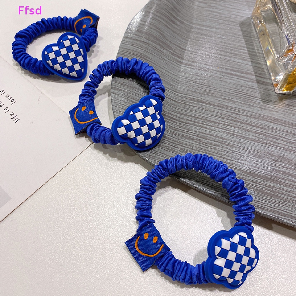 {Ffsd} Dây Buộc Tóc Cao Su Co Giãn Mặt Cười Màu Xanh Dương Làm Bằng Tay Hàn Quốc Cho Nữ * Bán Chạy
