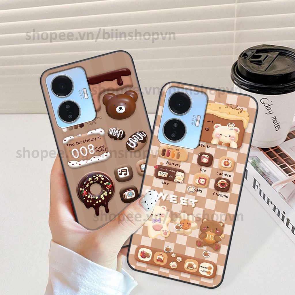 Ốp Vivo Y55 2022 in hình gấu chocolate kẹo ngọt siêu đẹp siêu xinh