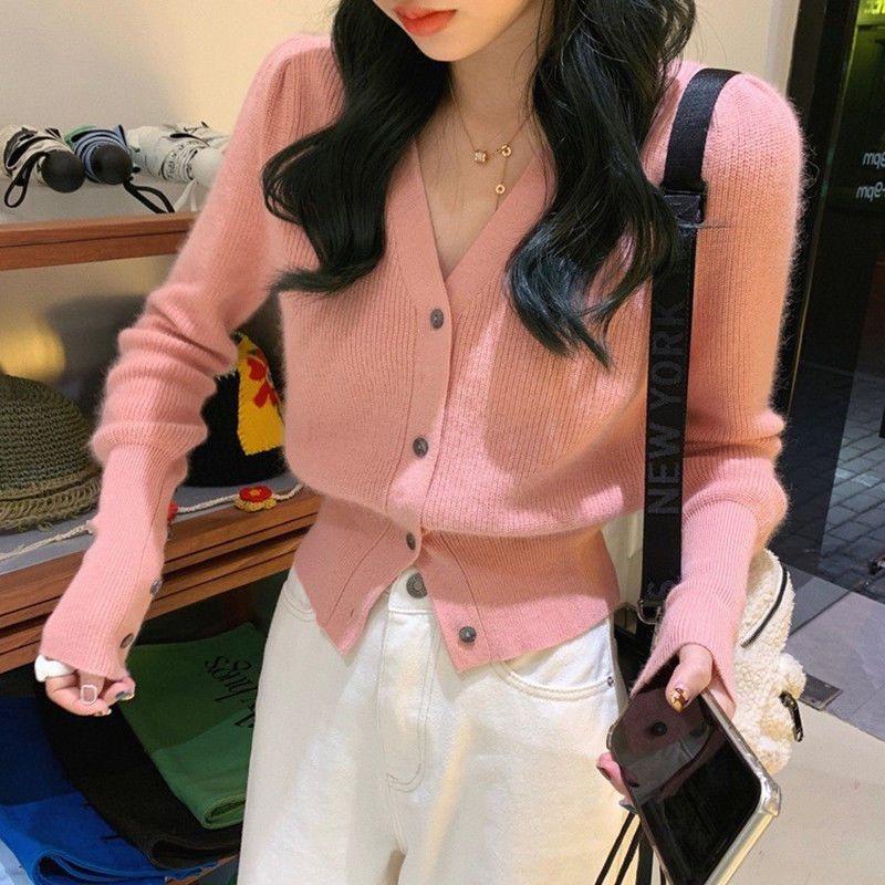 Áo Cardigan Dệt Kim Cổ Chữ V Thiết Kế Mới Ngọt Ngào Thời Trang Dành Cho Nữ