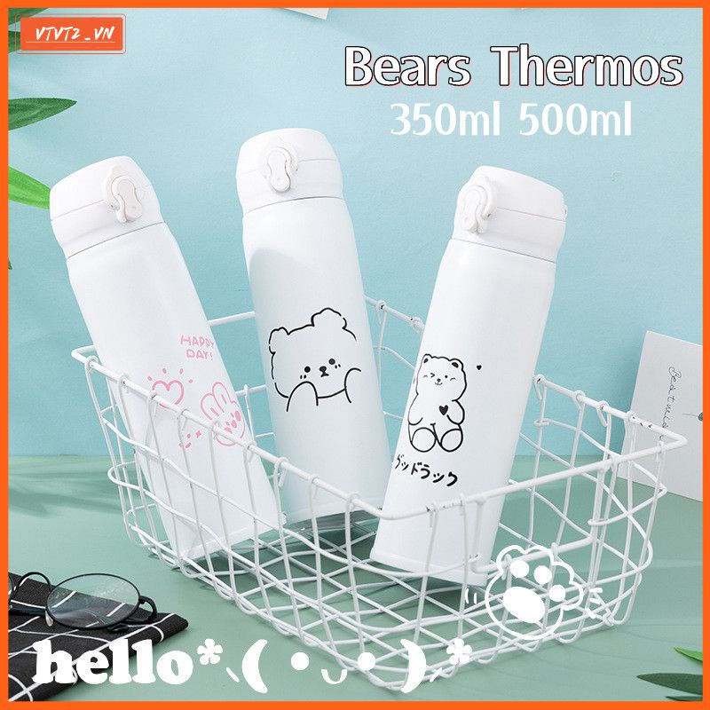 Cá Tuyết Bé Gái Lucky Giữ Nhiệt Thép Không Gỉ 304 Gấu Bình Giữ Nhiệt Thermos 350Ml/500Ml Cốc Nước Ấm Siêu Di Động Cốc Nước