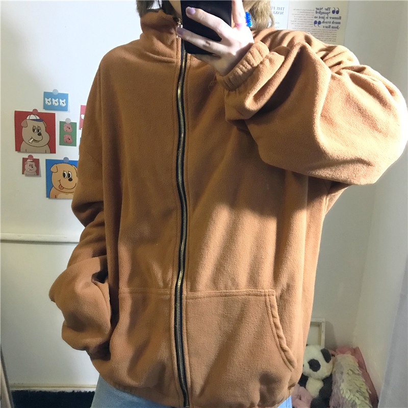 Áo Khoác Nỉ Oversized Dài Ngang Gối Màu Trơn Thời Trang Mùa Thu Mới Cho Nữ