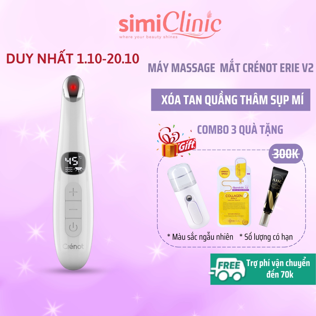 Máy Massage Mắt Cầm Tay Mini Nhiệt Rung Crenot Erie V2 Mát Xa Giảm Quầng Thâm Bọng Nhức Mỏi Mờ Nếp Nhăn Chống Lão Hóa