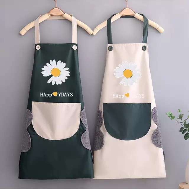 Tạp dề chống thấm có túi đựng và chỗ lau tay siêu cute
