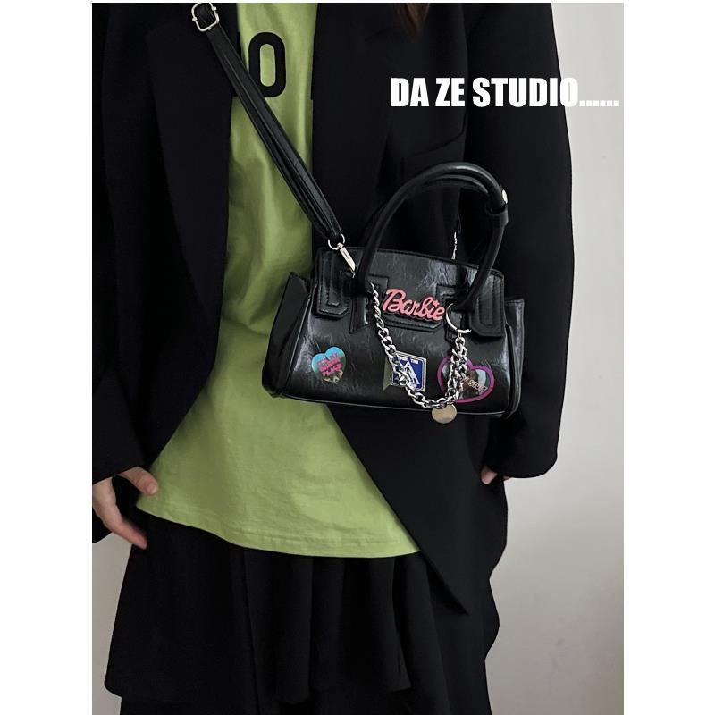 A.t.a Túi Xách Đeo Vai Phối Dây Xích Màu Đen Phong Cách Mới 2022 Dành Cho Bạn Nữ Đi Xe Máy