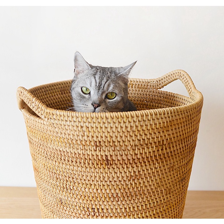 Sọt mây đan thủ công Việt Nam BAMBOOO ECO có tay cầm đựng quần áo, đồ chơi, decor sử dụng ở phòng khách, phòng ngủ