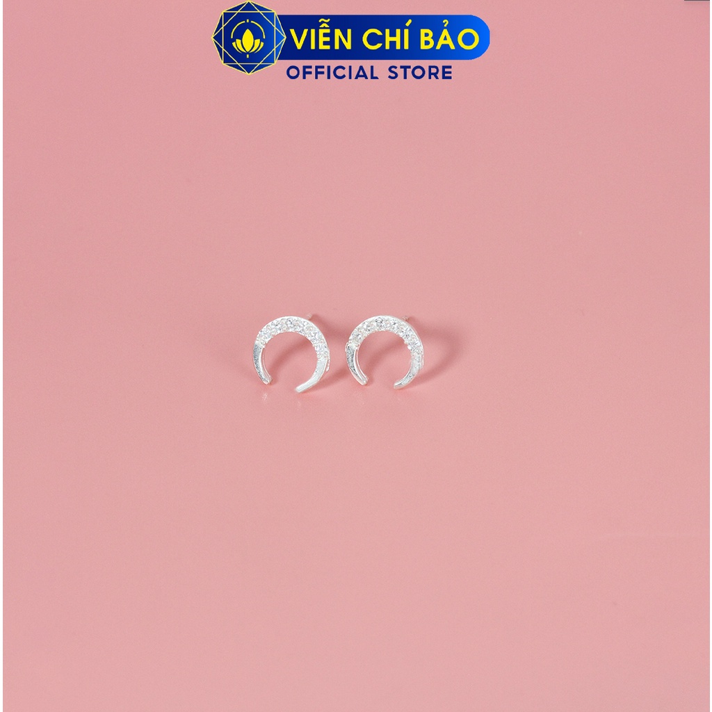 Khuyên tai mặt trăng đính đá chất liệu bạc 925 thời trang phụ kiện trang sức nữ Viễn Chí Bảo E097