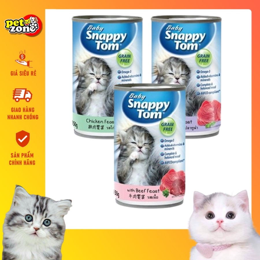 Pate dành cho mèo con - Thức ăn dinh dưỡng hoàn chỉnh dành cho mèo Baby Snappy Tom - Lon 150g