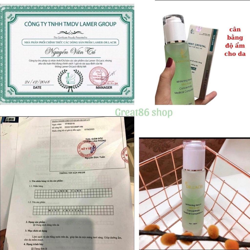 Toner great86 toner tinh thể bạc hà Dr lacir toner cấp ẩm cho da mặt nước cân bằng da thu nhỏ lỗ chân lông trắng da