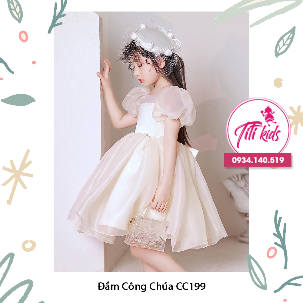 Váy Đầm Công Chúa Bé Gái Voan Da Tay Phồng CC199