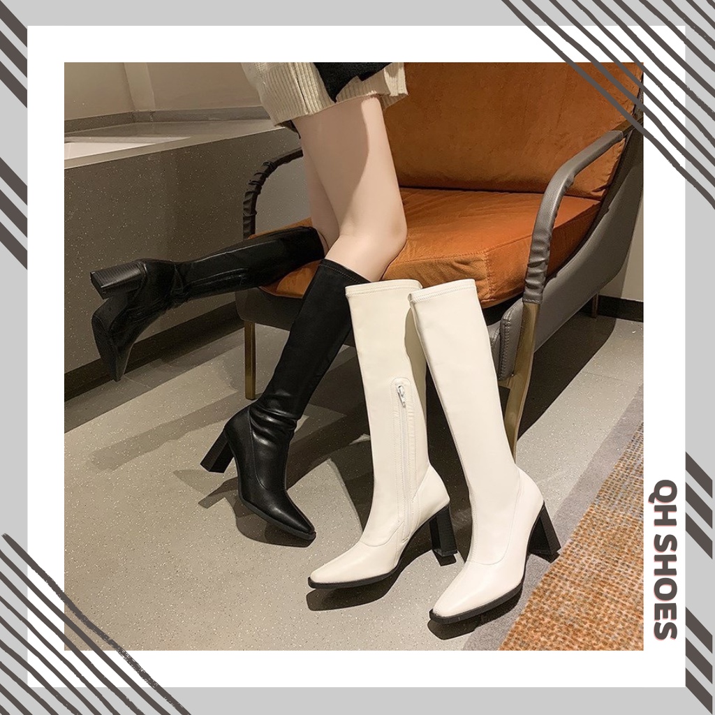 Bốt nữ LeMonn Boots cao cổ đùi da mềm khóa giữa độc lạ cá tính