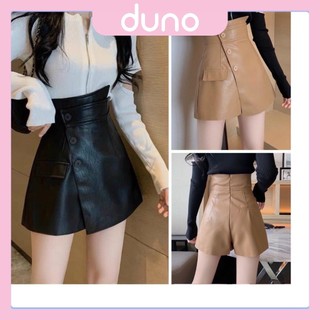 Chân váy da chữ a cạp chéo DUNO - quần giả váy vạt chéo 3 cúc cực hot-QĐGR