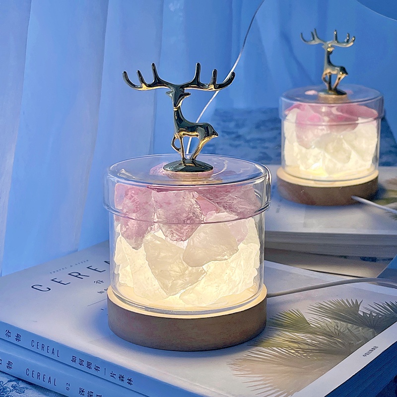 Cốc Khuếch Tán Tinh Dầu Thơm Bằng Đá Pha Lê Trong Suốt Hình Hươu Vàng Sáng Tạo Có Nắp Đậy
