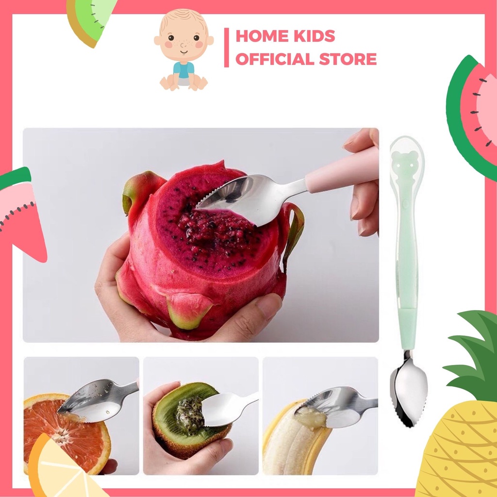 Thìa Nạo Trái Cây Ăn Dặm Cho Bé Silicon &amp; Inox