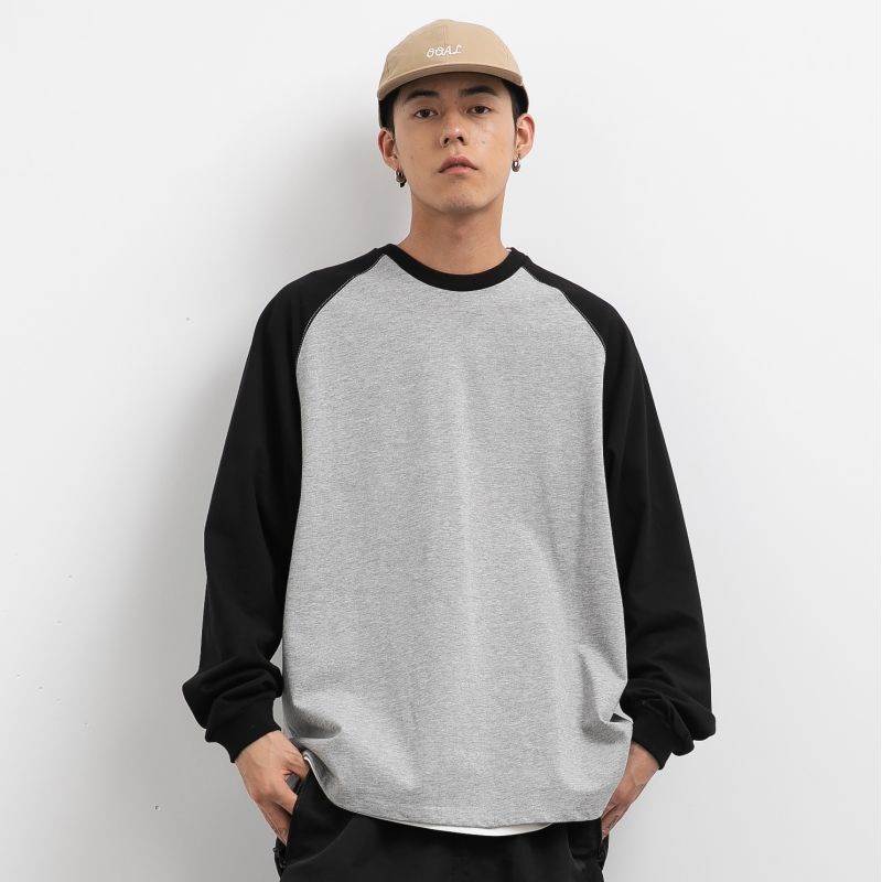 Áo Thun Raglan Dáng Rộng Tay Áo Raglan Màu Tương Phản Phong Cách Mới Mùa Thu Nhật Bản Giản Dị Dành Cho Nam
