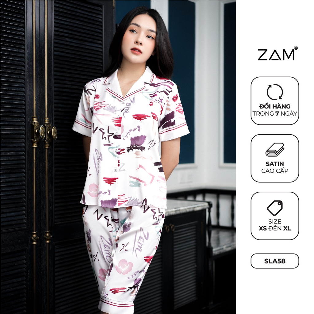 Bộ ngủ satin ZAM Luxury - SLA58 - Áo ngắn tay quần lửng