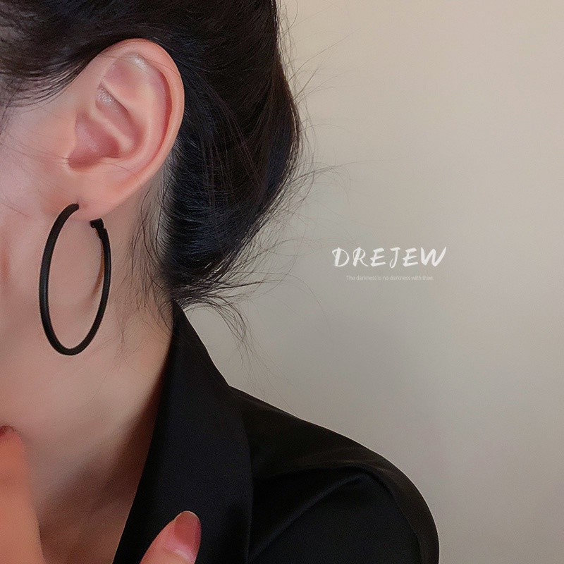 DREJEW Bông Tai Mạ Bạc 925 Hình Tròn Màu Đen Đơn Giản Phong Cách Âu Mỹ Thời Trang Cho Nữ