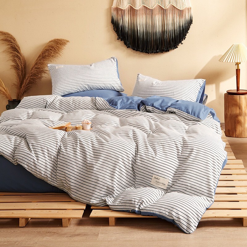 Set Vỏ chăn ga gối Cotton tici sọc mẫu mới năm 2022 (Cotton đũi cao cấp)