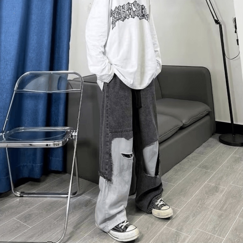 Quần Jean Rách Phong Cách Hip Hop Nhật Bản Cá Tính Cho Nam Size S-3XL